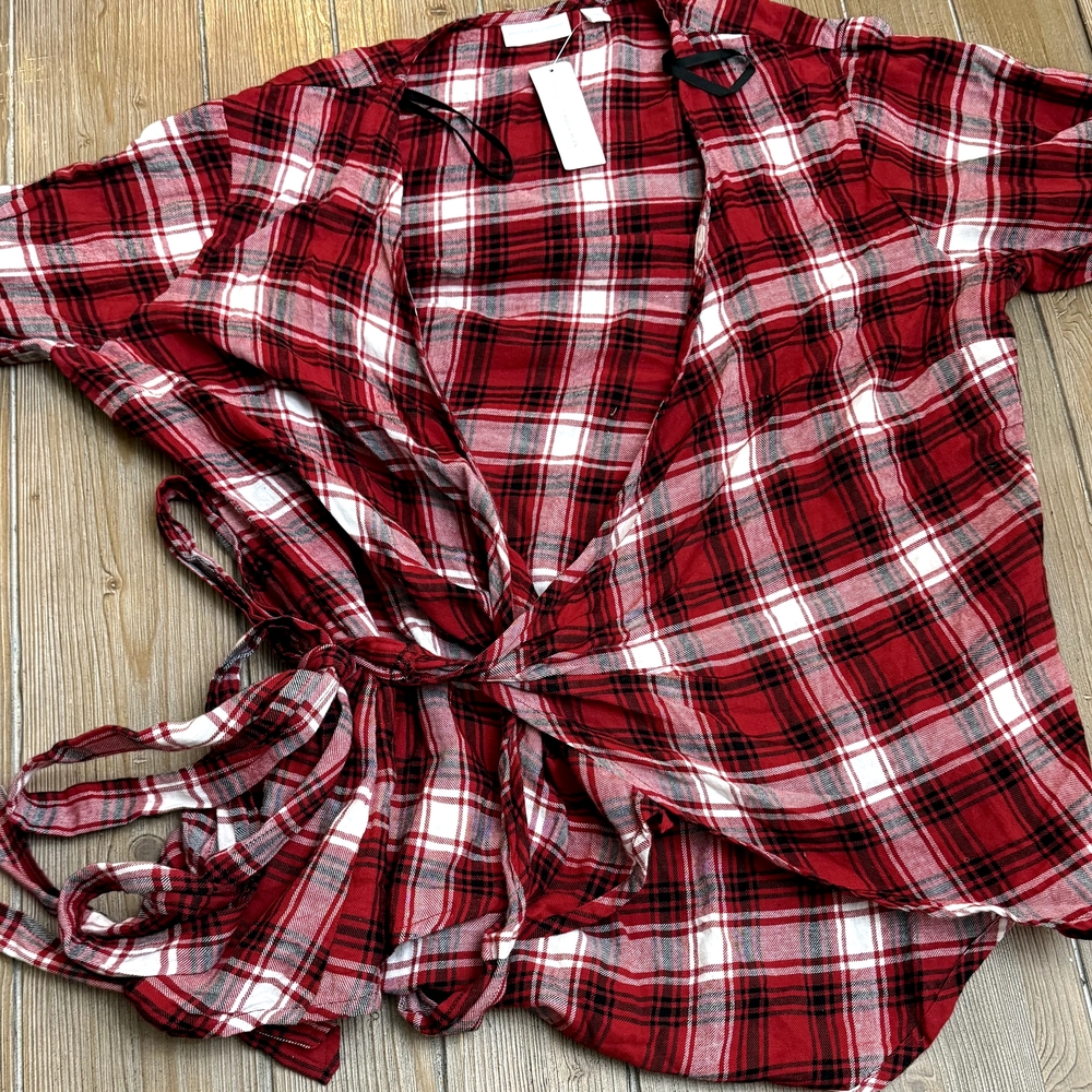 New York & Company Red Plaid Blouse